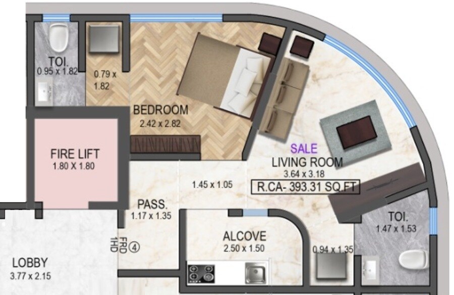 Floor plan of 1 BHK 393 Sq. Ft. Apartment in Shree Mahalakshmi Saburi, Mumbai