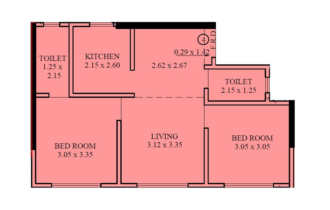Floor plan of 2 BHK 554 Sq. Ft. Apartment in Shree Mahavir Park Horizon, Mumbai