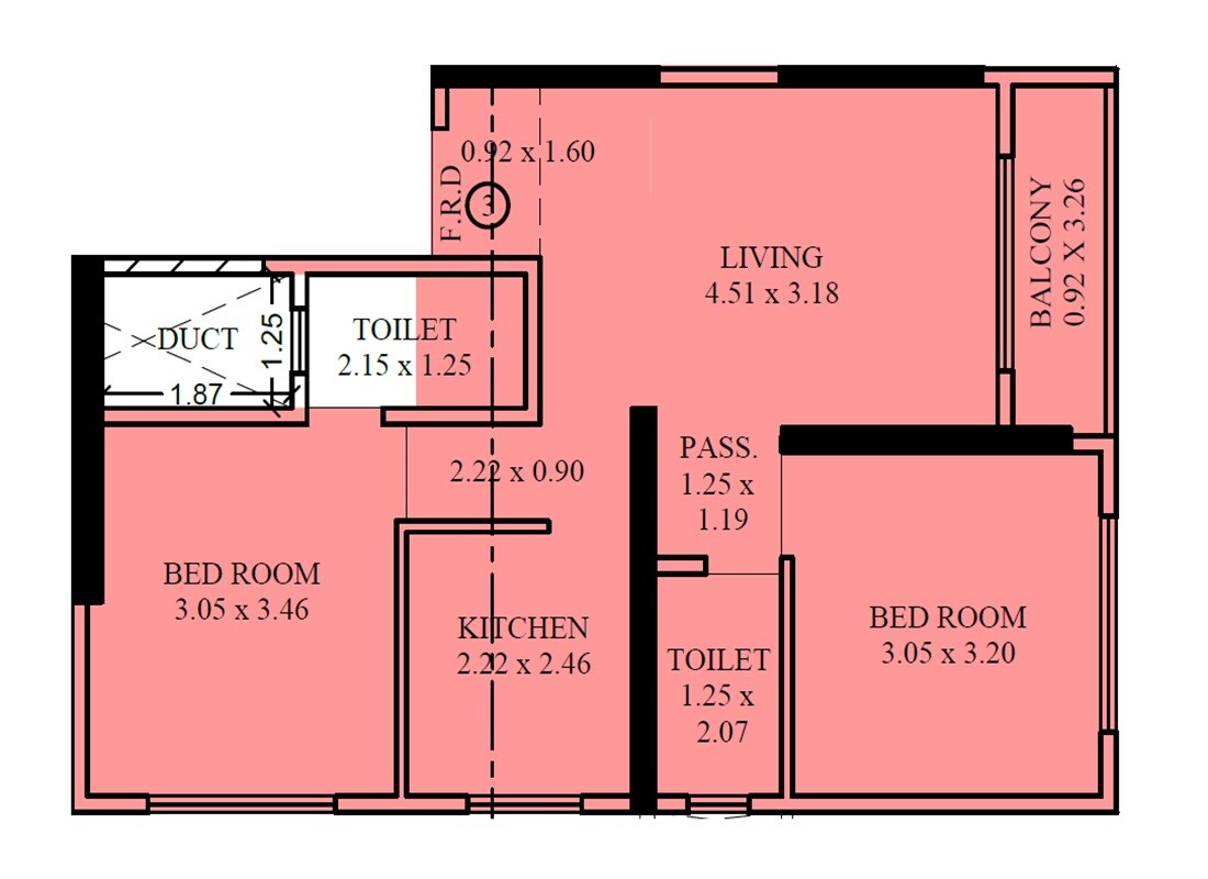 Floor plan of 2 BHK 626 Sq. Ft. Apartment in Shree Mahavir Park Horizon, Mumbai