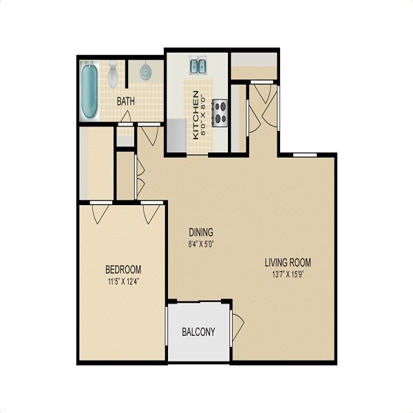 Floor plan of 1 BHK 424 Sq. Ft. Apartment in Shree Modis Rashmi Enclave, Mumbai