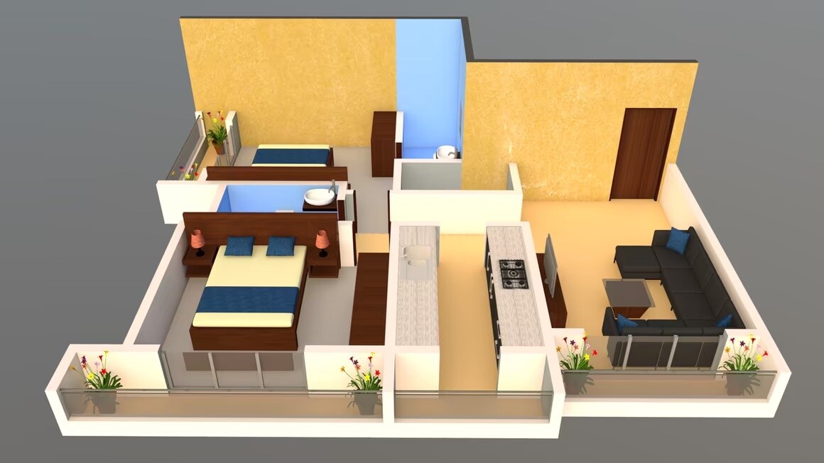 Floor plan of 2 BHK 590 Sq. Ft. Apartment in Shree Morya Heights, Mumbai