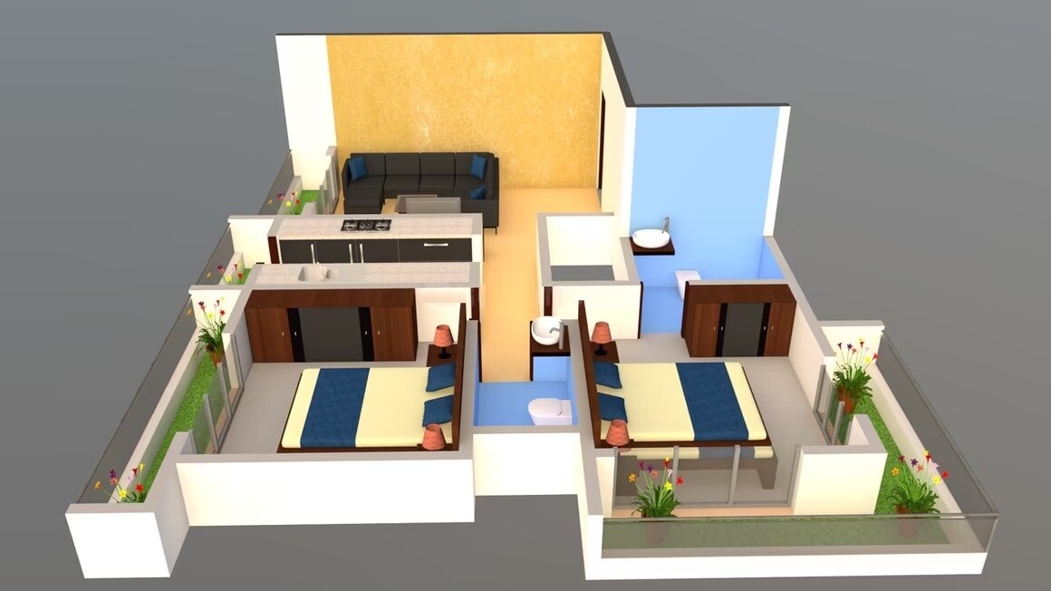 Floor plan of 2 BHK 624 Sq. Ft. Apartment in Shree Morya Heights, Mumbai