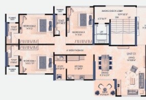 Floor plan of 3 BHK 1354 Sq. Ft. Apartment in Shree Mount Resort, Mumbai