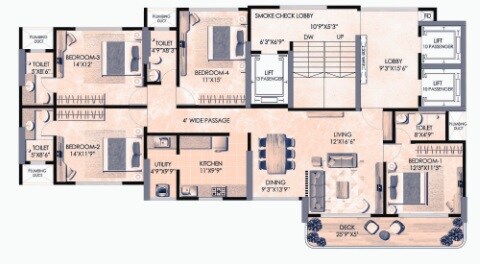 Floor plan of 4 BHK 1567 Sq. Ft. Apartment in Shree Mount Resort, Mumbai