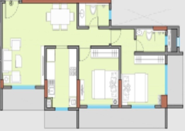 Floor plan of 2 BHK 695 Sq. Ft. Apartment in Shree Nakoda Heights, Mumbai