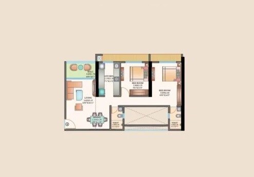 Floor plan of 2 BHK 774 Sq. Ft. Apartment in Shree Om Paradise CHS, Mumbai