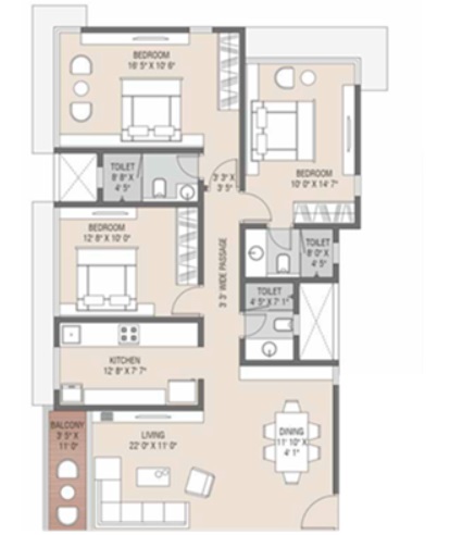 3 BHK 1100 Sq. Ft. Apartment in Shree Park Altezza