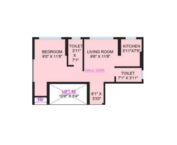Floor plan of 1 BHK 380 Sq. Ft. Apartment in Shree Pushpanjali Residency, Mumbai