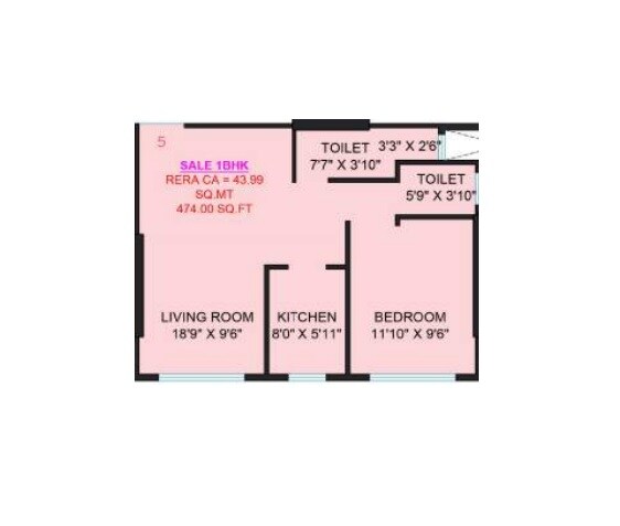 Floor plan of 1 BHK 474 Sq. Ft. Apartment in Shree Pushpanjali Residency, Mumbai