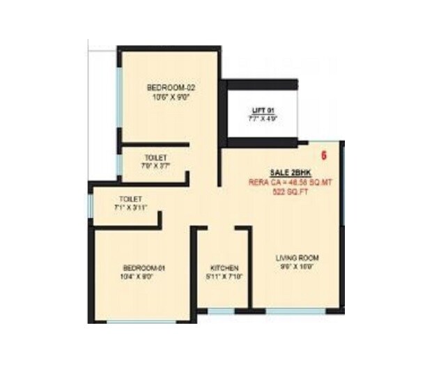 Floor plan of 2 BHK 522 Sq. Ft. Apartment in Shree Pushpanjali Residency, Mumbai