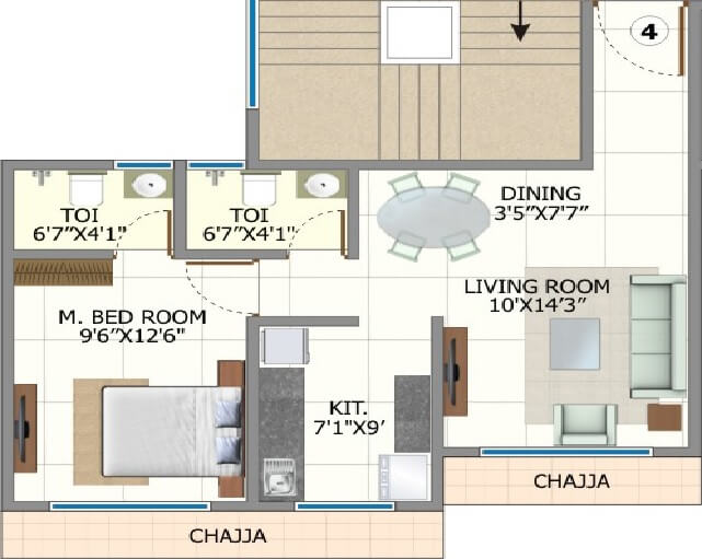 Floor plan of 1 BHK 475 Sq. Ft. Apartment in Shree Riddhi Siddhi Sumukh Hills, Mumbai