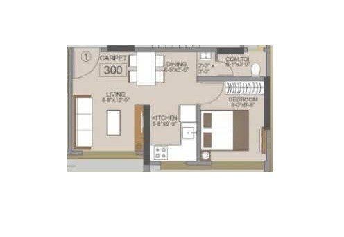 Floor plan of 1 BHK 301 Sq. Ft. Apartment in Shree Royal Height, Mumbai