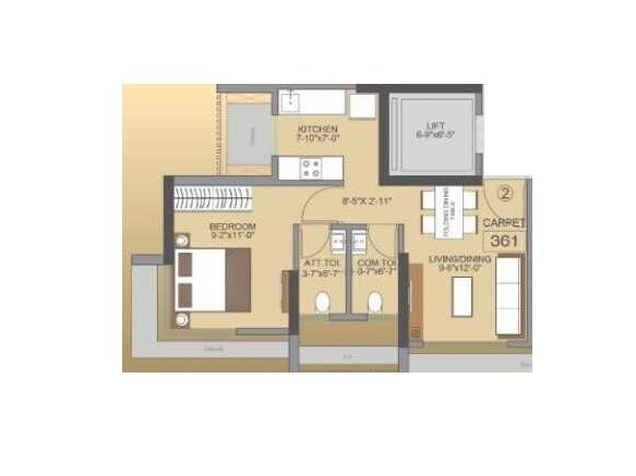 Floor plan of 1 BHK 361 Sq. Ft. Apartment in Shree Royal Height, Mumbai