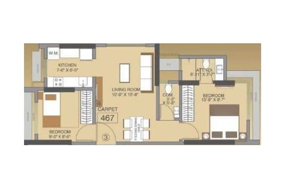 Floor plan of 2 BHK 467 Sq. Ft. Apartment in Shree Royal Height, Mumbai