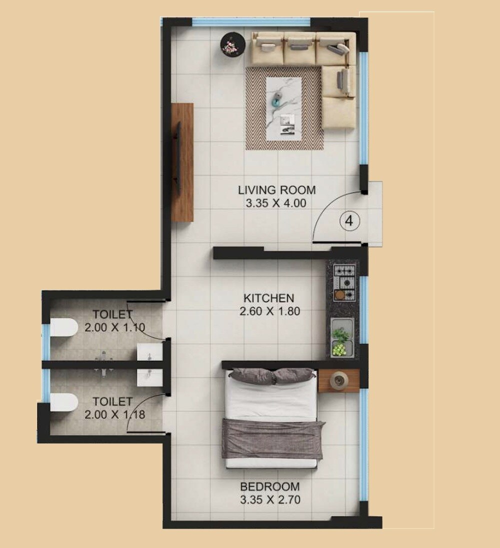 Floor plan of 1 BHK 327 Sq. Ft. Apartment in Shree Sadasukh, Mumbai
