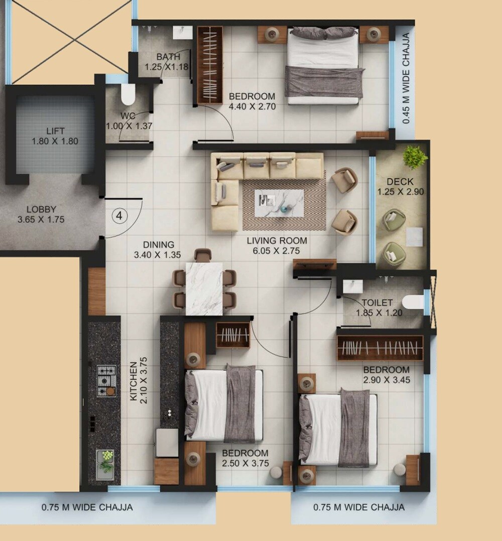 2 BHK 824 Sq. Ft. Apartment