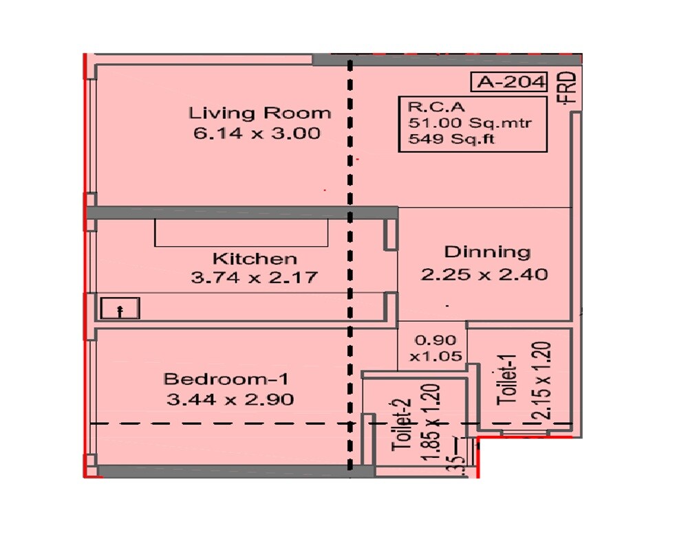 Floor plan of 1 BHK 549 Sq. Ft. Apartment in Shree Sadhana Society, Mumbai