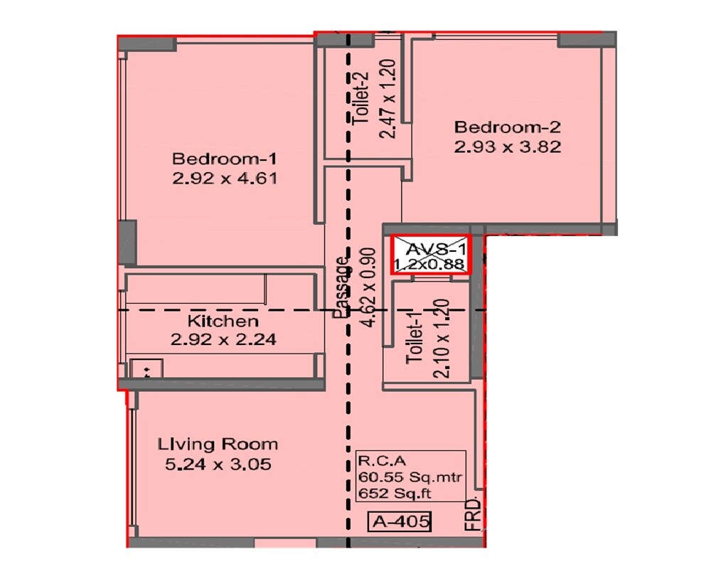 Floor plan of 2 BHK 652 Sq. Ft. Apartment in Shree Sadhana Society, Mumbai