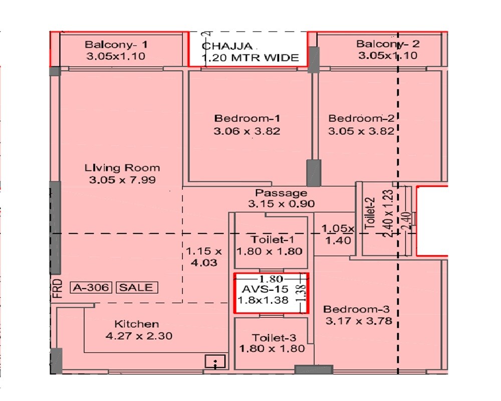 3 BHK 1098 Sq. Ft. Apartment