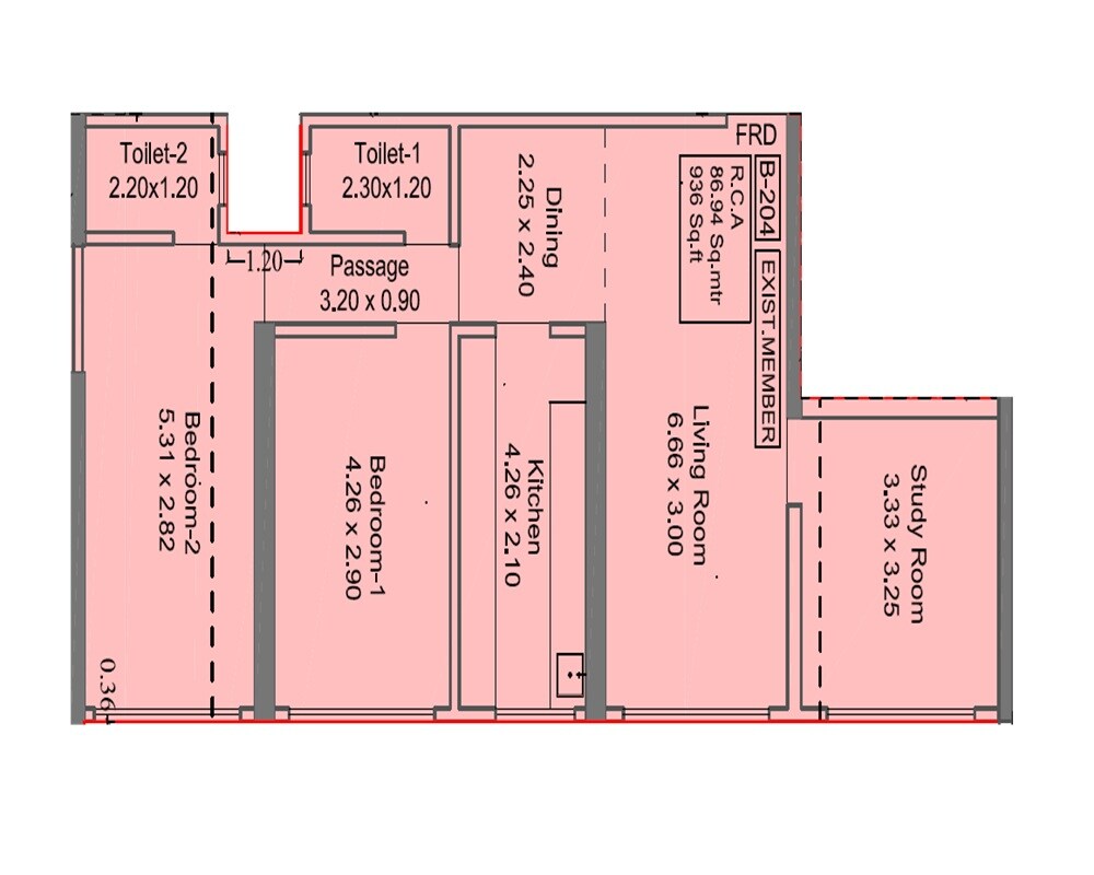 3 BHK 936 Sq. Ft. Apartment