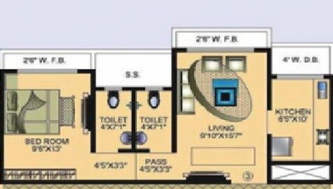 Floor plan of 1 BHK 811 Sq. Ft. Apartment in Shree Sai Niwara, Mumbai