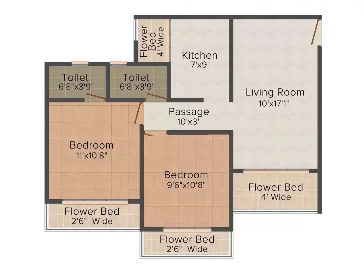 Floor plan of 2 BHK 1050 Sq. Ft. Apartment in Shree Sai Surya Kiran, Mumbai