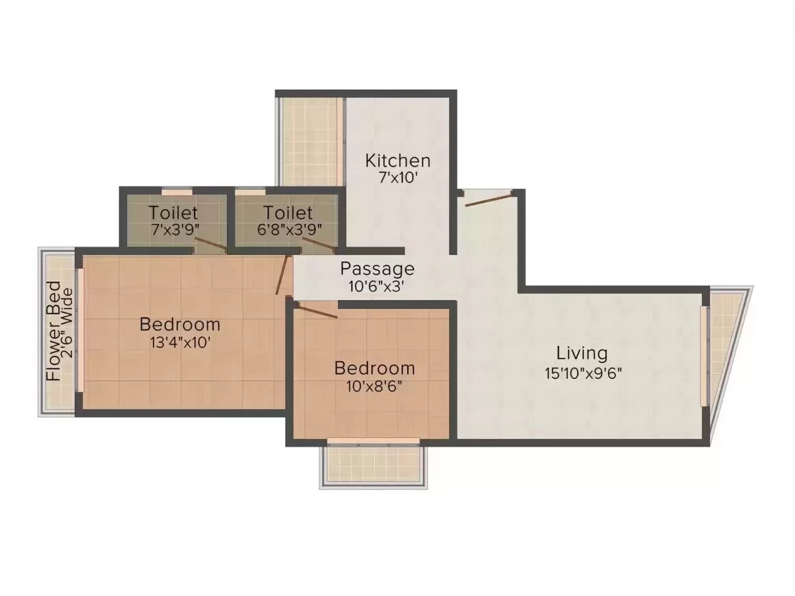 Floor plan of 2 BHK 1240 Sq. Ft. Apartment in Shree Sai Surya Kiran, Mumbai