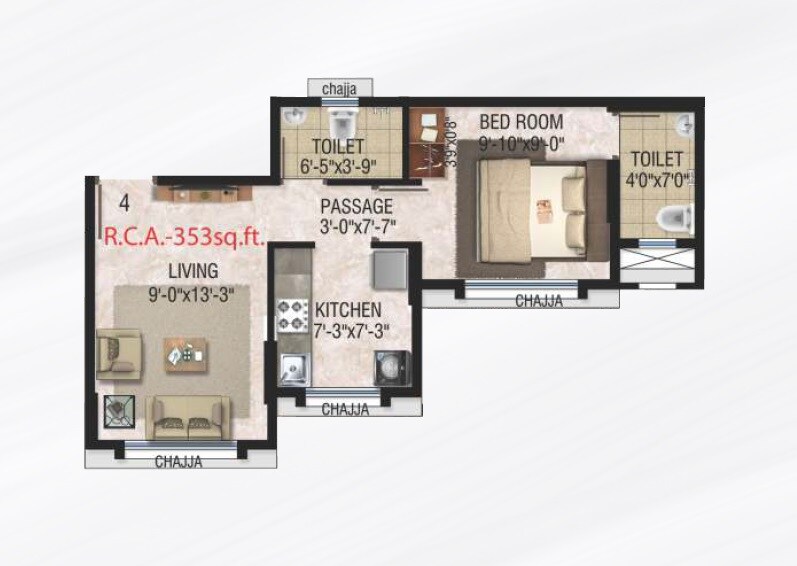 1 BHK 353 Sq. Ft. Apartment