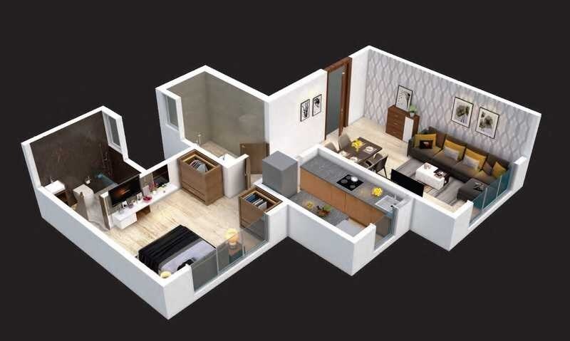 Floor plan of 1 BHK 470 Sq. Ft. Apartment in Shree Sainath Prathamesh Elite, Mumbai