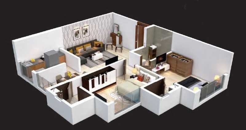 Floor plan of 2 BHK 670 Sq. Ft. Apartment in Shree Sainath Prathamesh Elite, Mumbai