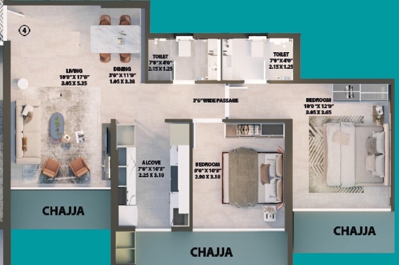 Floor plan of 2 BHK 622 Sq. Ft. Apartment in Shree Samarth Aura, Mumbai
