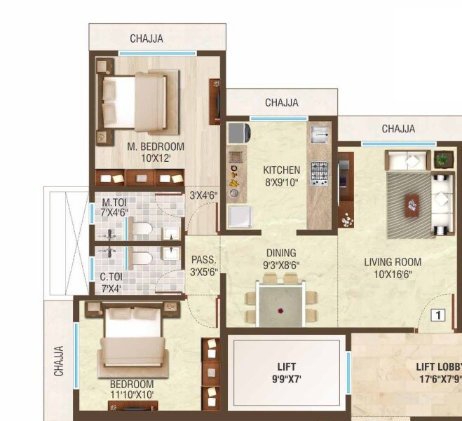 2 BHK 710 Sq. Ft. Apartment