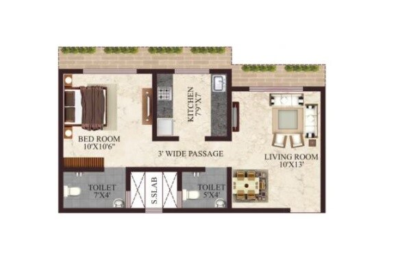 Floor plan of 1 BHK 373 Sq. Ft. Apartment in Shree Saraswati Co Op Hsg Society Ltd, Mumbai