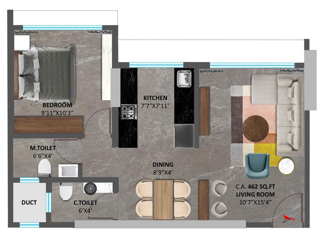 Floor plan of 1 BHK 447 Sq. Ft. Apartment in Shree Siddhivinayak Park Abode, Mumbai