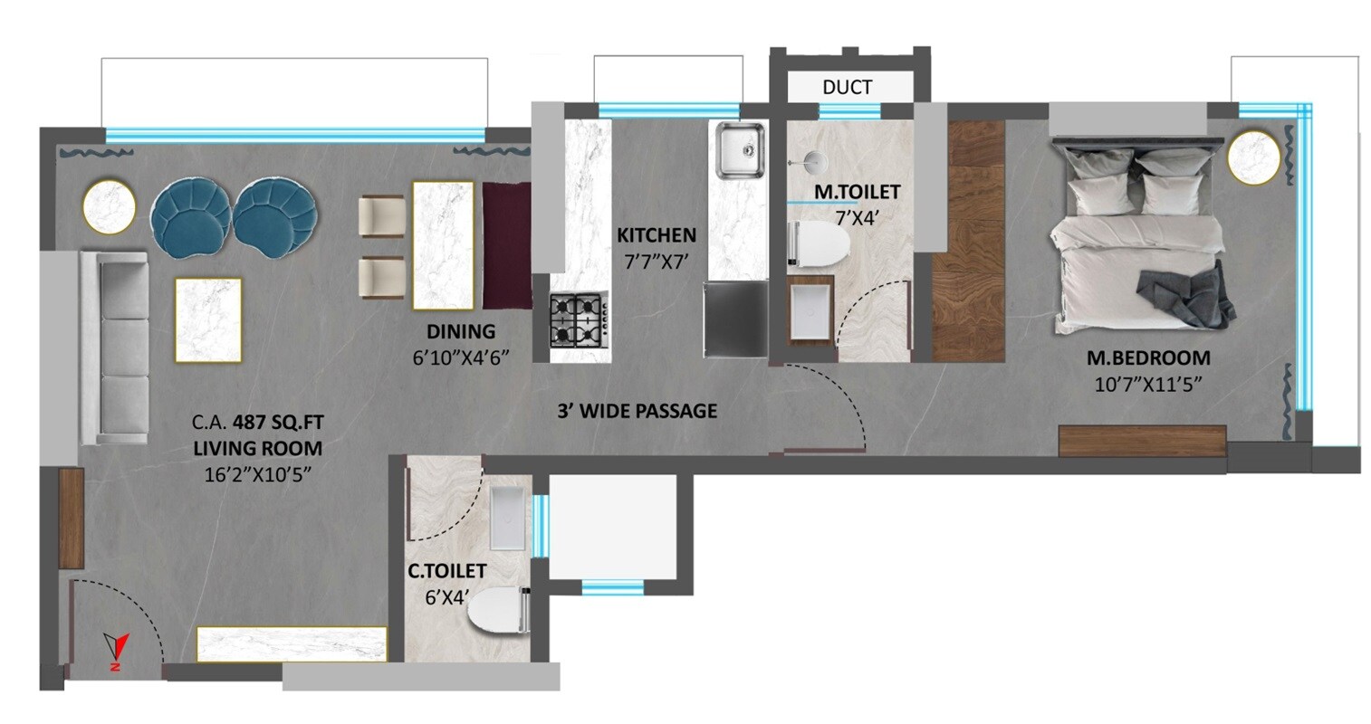 Floor plan of 1 BHK 487 Sq. Ft. Apartment in Shree Siddhivinayak Park Abode, Mumbai