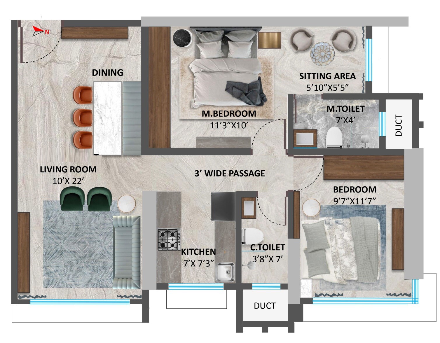 Floor plan of 2 BHK 571 Sq. Ft. Apartment in Shree Siddhivinayak Park Abode, Mumbai