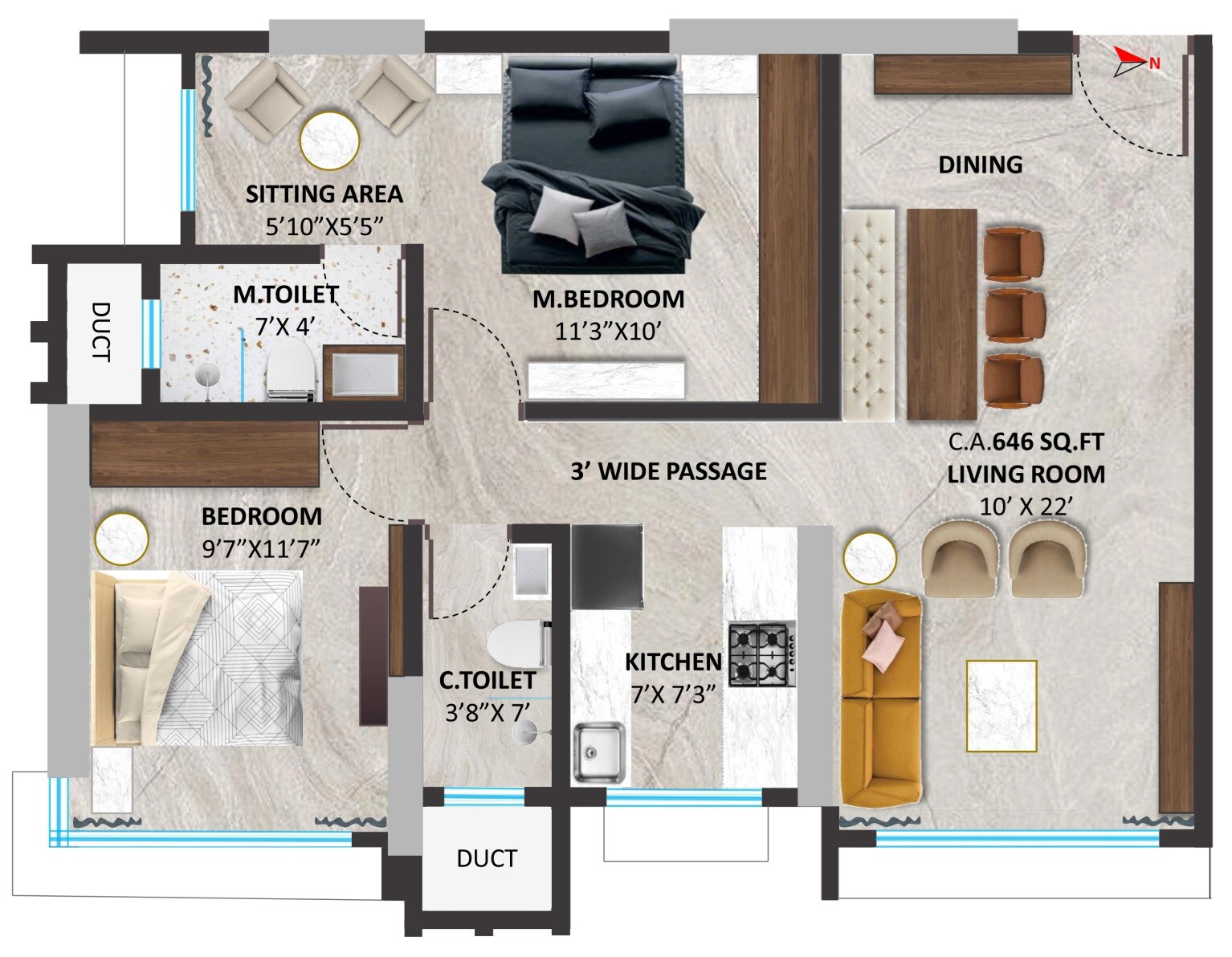 Floor plan of 2 BHK 646 Sq. Ft. Apartment in Shree Siddhivinayak Park Abode, Mumbai
