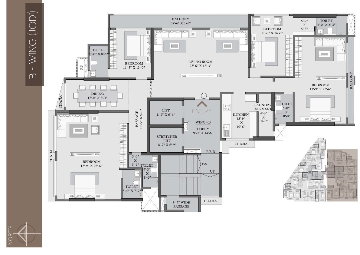 Floor plan of 4 BHK 1900 Sq. Ft. Apartment in Shree Suraj Park Grandeur, Mumbai