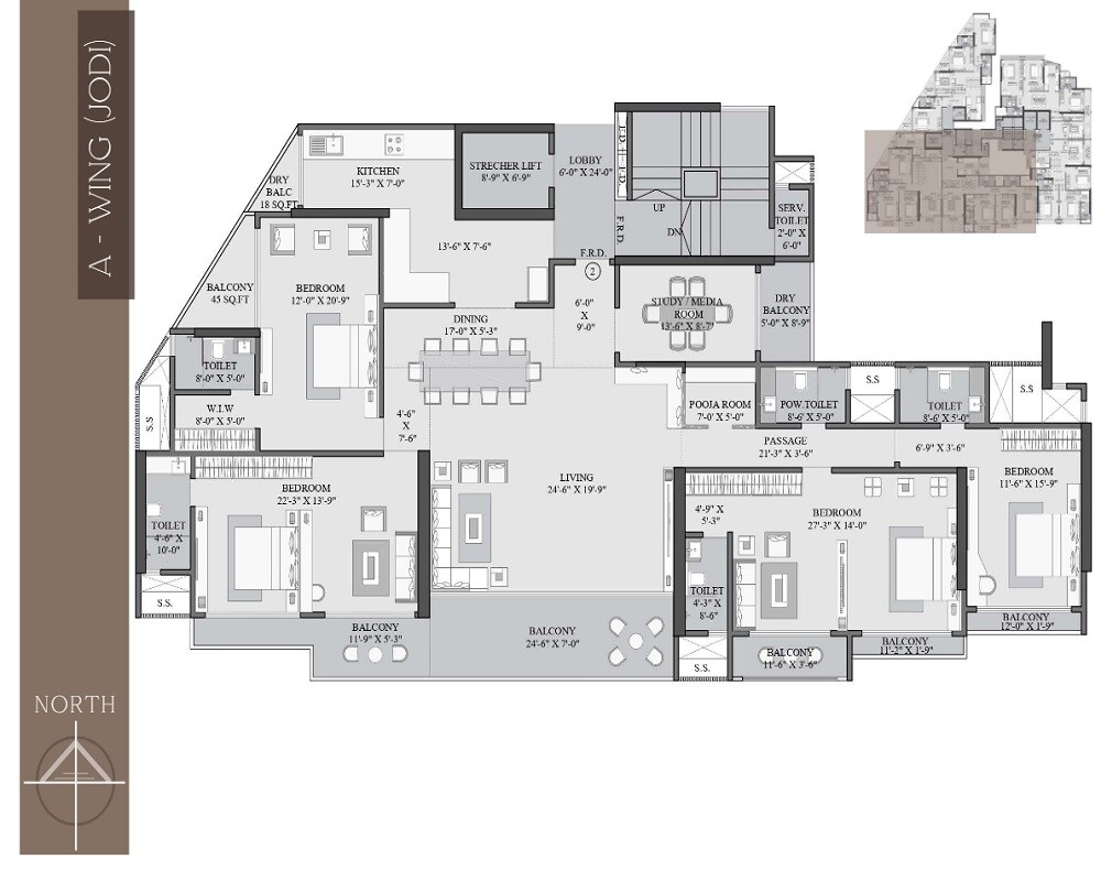 Floor plan of 4 BHK 2501 Sq. Ft. Apartment in Shree Suraj Park Grandeur, Mumbai