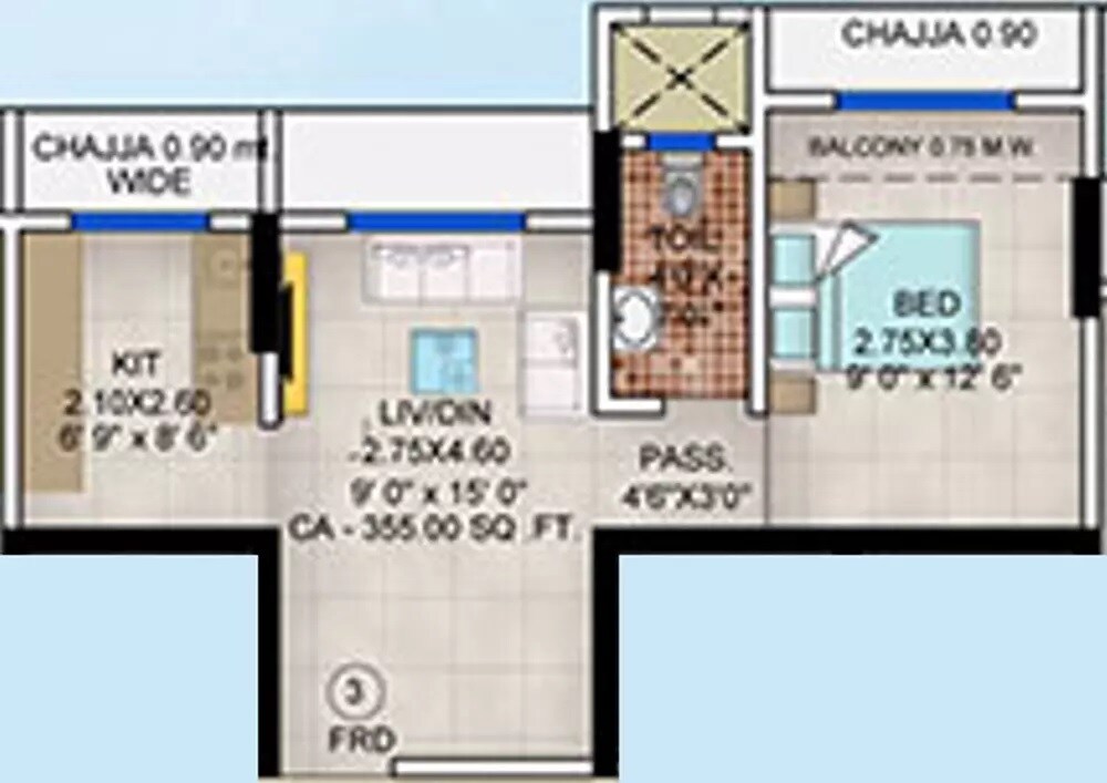 1 BHK 355 Sq. Ft. Apartment
