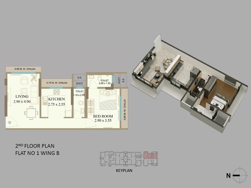 Floor plan of 1 BHK 510 Sq. Ft. Apartment in Shree Vaishno Neelkanth Apartment, Mumbai