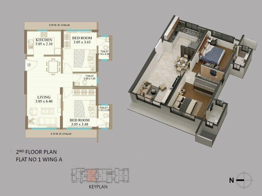 Floor plan of 2 BHK 687 Sq. Ft. Apartment in Shree Vaishno Neelkanth Apartment, Mumbai