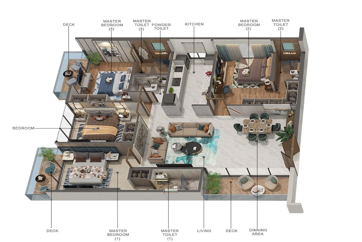 Floor plan of 4 BHK 1717 Sq. Ft. Apartment in Shree Vrindavan, Mumbai