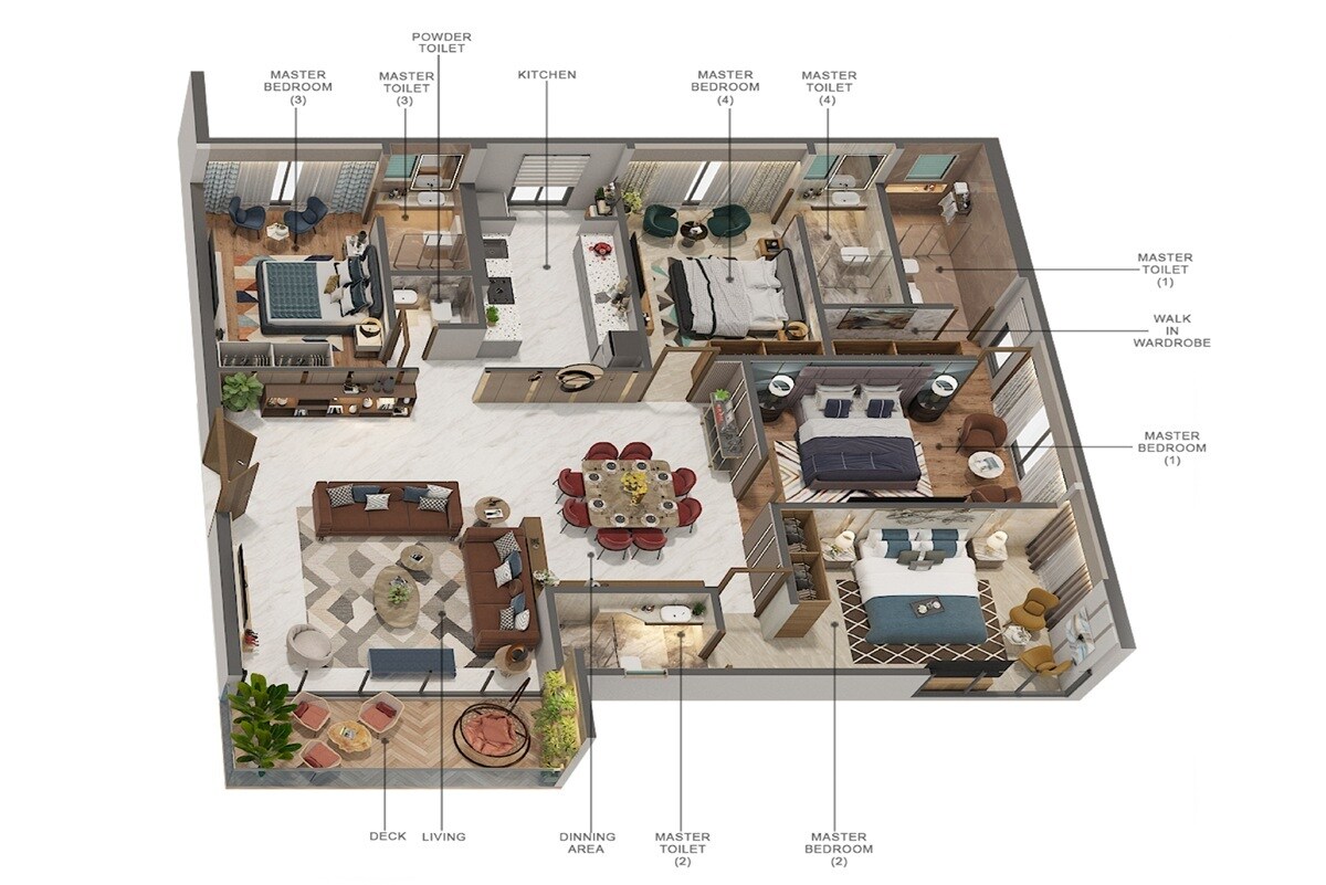 Floor plan of 4 BHK 2050 Sq. Ft. Apartment in Shree Vrindavan, Mumbai