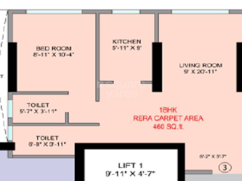 Floor plan of 1 BHK 460 Sq. Ft. Apartment in Shreedham Ashirwad CHS, Mumbai