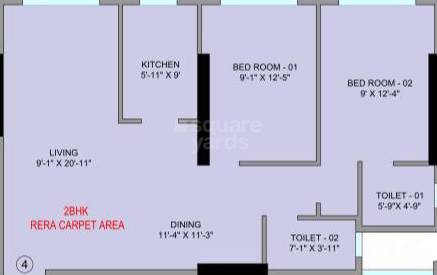 Floor plan of 2 BHK 530 Sq. Ft. Apartment in Shreedham Ashirwad CHS, Mumbai