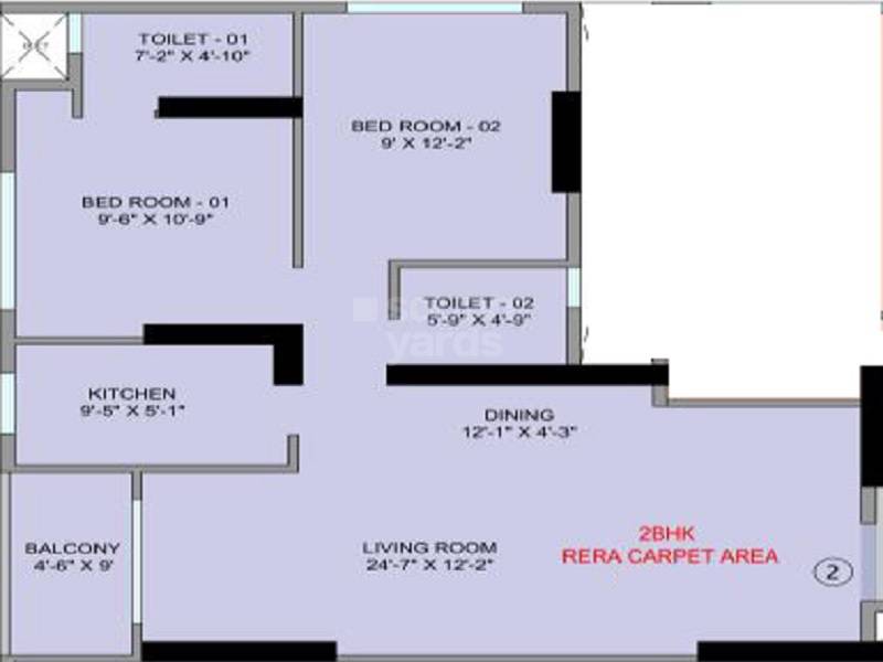 Floor plan of 2 BHK 879 Sq. Ft. Apartment in Shreedham Ashirwad CHS, Mumbai