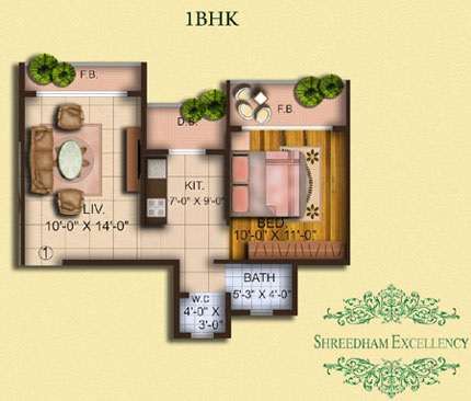 1 BHK 625 Sq. Ft. Apartment in Shreedham Excellency