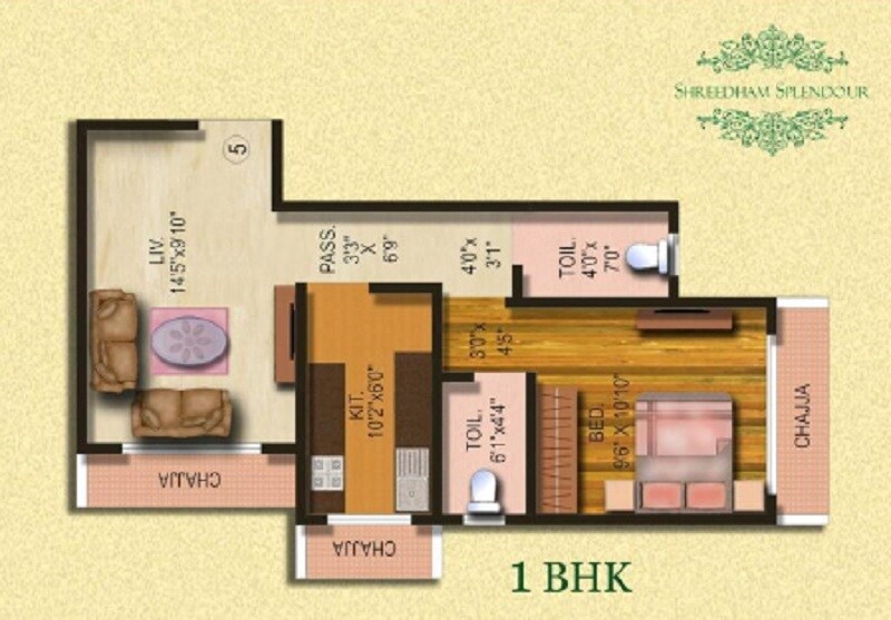 Floor plan of 1 BHK 420 Sq. Ft. Apartment in Shreedham Splendour, Mumbai