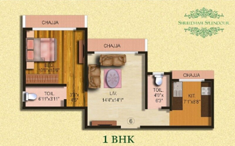 Floor plan of 1 BHK 422 Sq. Ft. Apartment in Shreedham Splendour, Mumbai
